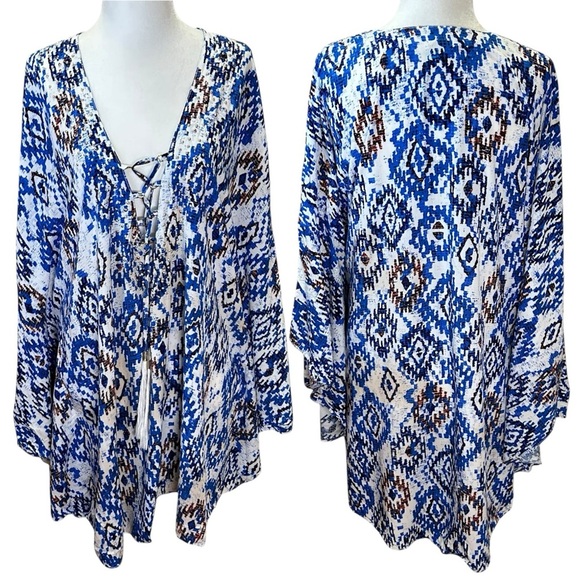 Melissa Odabash - Women’s Embellished Short Kaftan, Tunic Top - Blue, One Size - Picture 1 of 17
